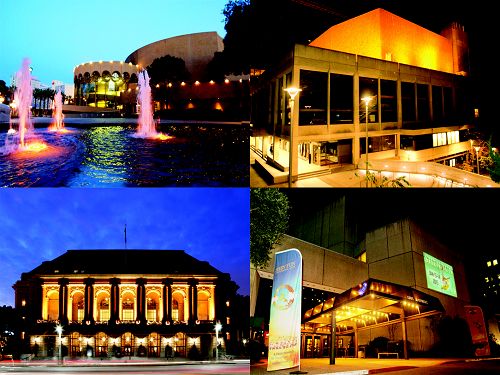 图1：神韵分别在圣荷西表演艺术中心（左上）、伯克利泽拉巴赫剧院（右上）、旧金山歌剧院（左下）和沙加缅度社区中心剧院（右下）上演。