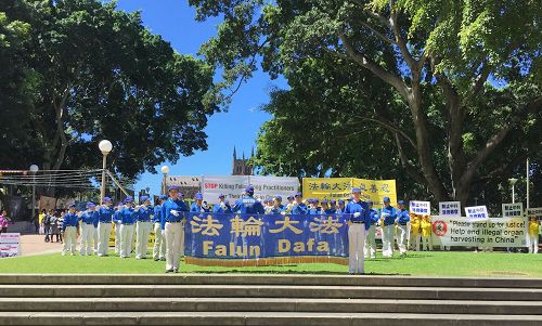 '图1：二零一六年十月一日，法轮功学员在悉尼市中心海德公园举行集会，呼吁停止迫害法轮功。'