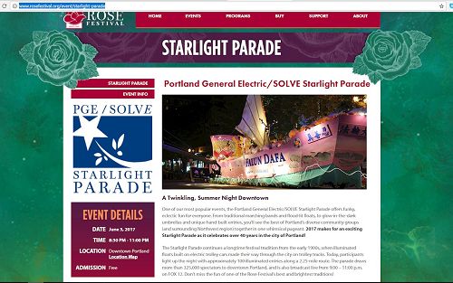 '图4：星光游行的官方网站将法轮功的花车的照片放在主页'