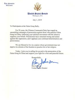 图3：联邦参议员罗恩‧琼森（Ron Jonson）的支持信