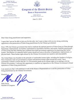 图9：联邦众议员迈克‧多伊尔（Mike Doyle）的支持信