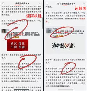 图8：海外各国的华人社交平台上，搜索到版本统一的中共造谣文章，地名不同，其它雷同（截图5）