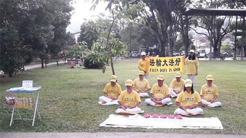'图9：二零二零年七月二十日当天，马来西亚北部槟城（Penang）部份法轮功学员在青草巷公园（Island Glades Field）举行小型哀悼会，纪念“七二零反迫害二十一周年”，希望让更多民众了解真相，制止迫害。'