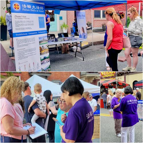 '图1：二零二二年六月十六日，宾州学员在梅卡尼克斯堡Jubilee Day街市上传播法轮功的真相。'