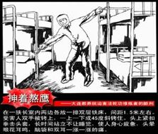 '酷刑示意图：双手铐在床上'